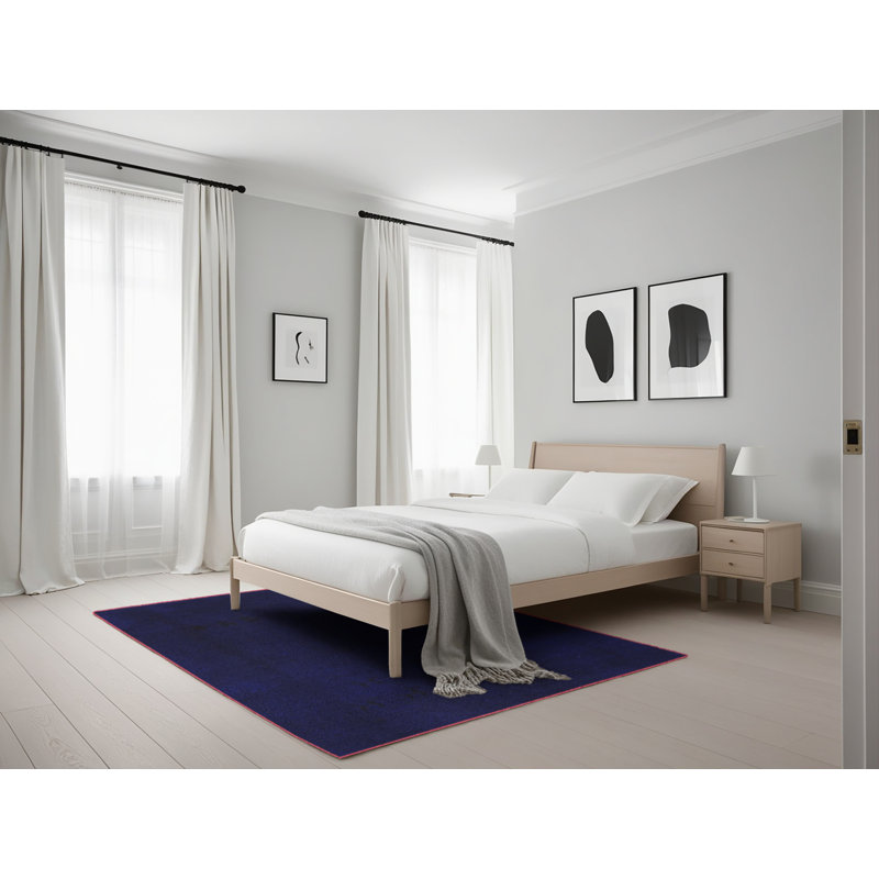 Tapis bleu marine en laine et polyester tissé à la machine Coletha, Rectangle 5 pi x 7 pi