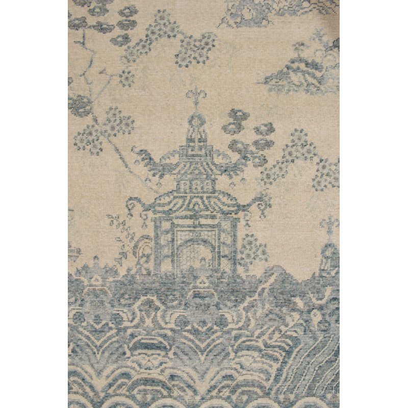 Distressed Homage Hand Knotted Wool Geometric Area Rug, Rectangle 10' x 14'