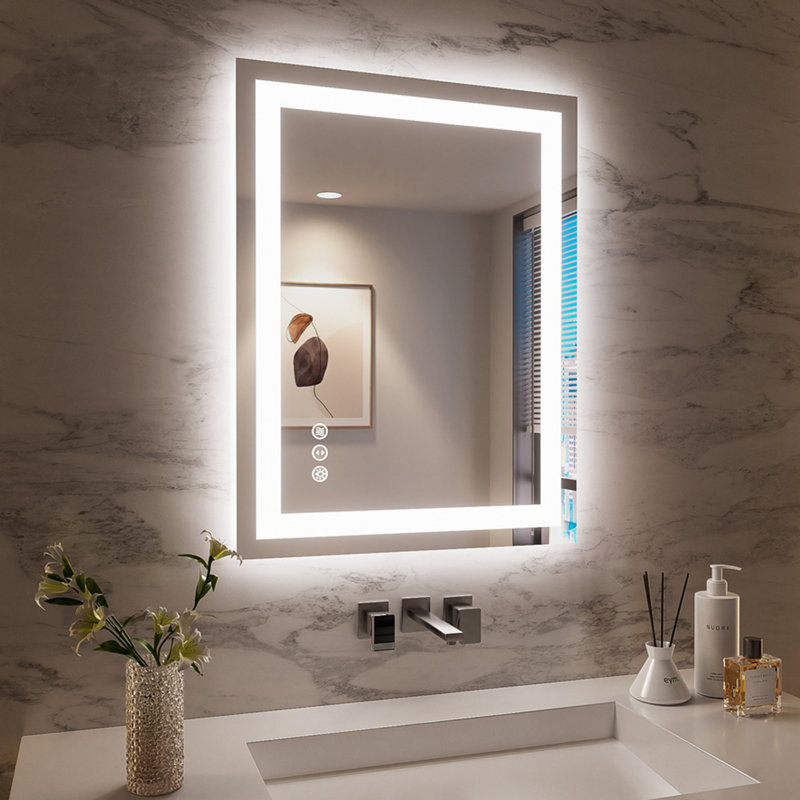 Devonnte Rectangle LED Wall Mirror, Dimmable Vanity Lighted Mirror, 28" x 36"