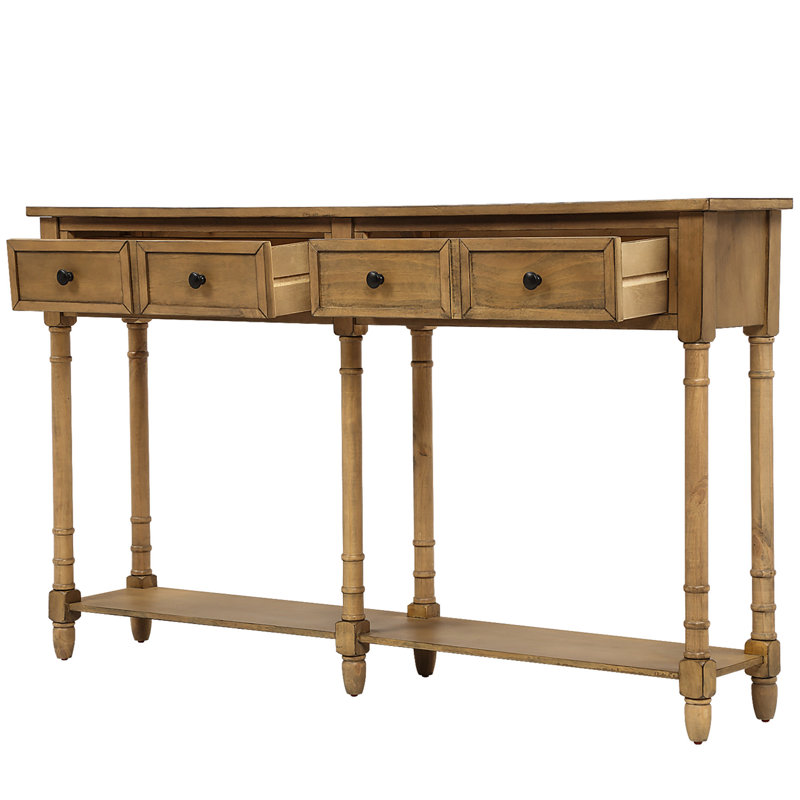 Console Console facile à assembler avec deux tiroirs de rangement et une tablette inférieure pour le salon, Old Pine