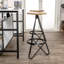 Tabouret de bar moderne sans dossier en bois naturel brun et noir de 30 po Spiroa, structure géométrique en fer sans accoudoirs avec repose-pieds intégré pour bar et îlot de cuisine-1831647735