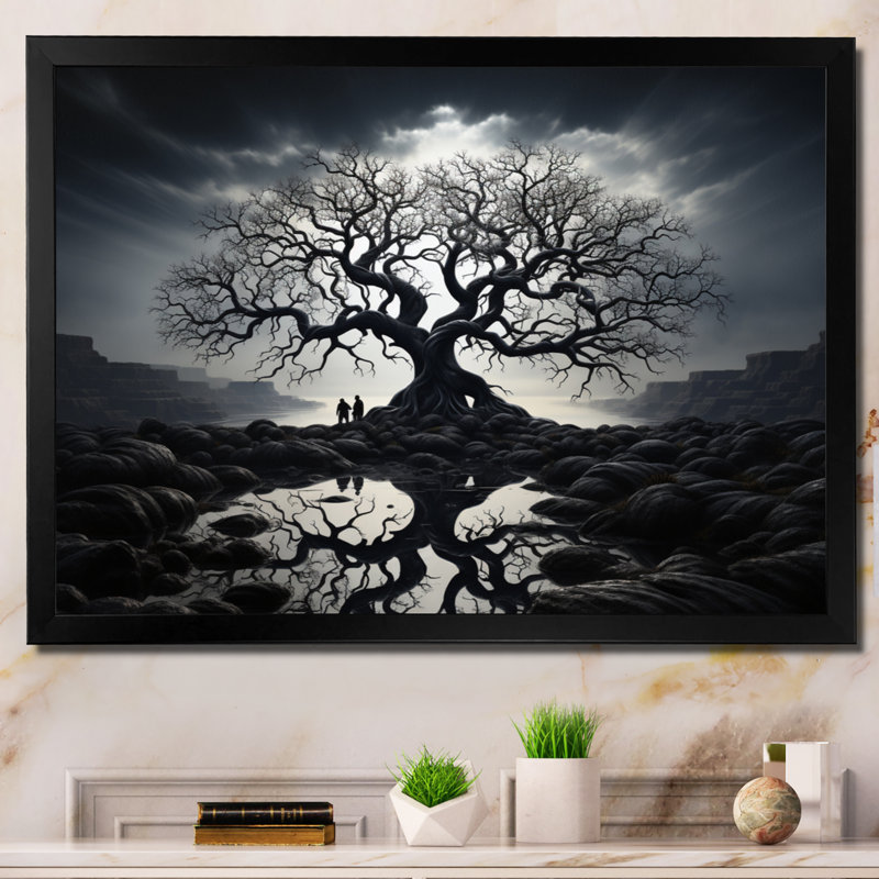 Arbre de contraste monochrome II - décoration murale florale, Noir, H 34 po x l 44 po x P 1,5 po
