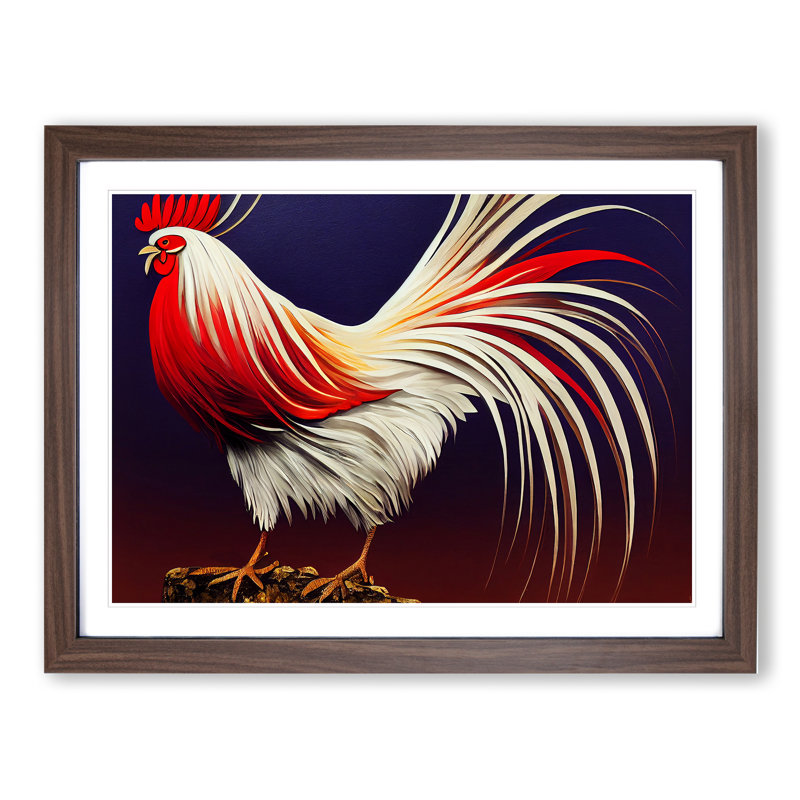 Bright Rooster - Single Picture Frame Print, 46cm H x 64cm W x 2cm D, Walnut Framed