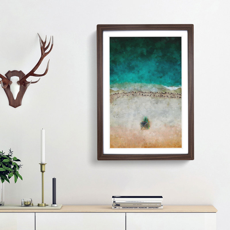 South Beach In Miami Florida Painting - Framed Print, 63cm H x 45cm W x 2cm D, Walnut Framed