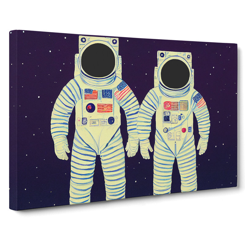Two Retro Astronauts Vol.2 - Wrapped Canvas, 35cm H x 50cm W x 3cm D
