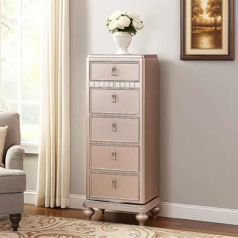 Commode pour la lingerie 5 tiroirs Diran, Or rose