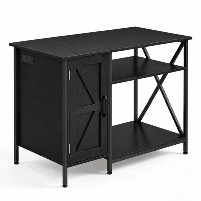 Support pour terrarium robuste de 40 à 120 gallons avec prises de courant, armoire de rangement à une porte et capacité de 200 lb, support d'aquarium à cadre en métal L 48 po x l 24 po pour dragon barbu et tortue, noir estampé