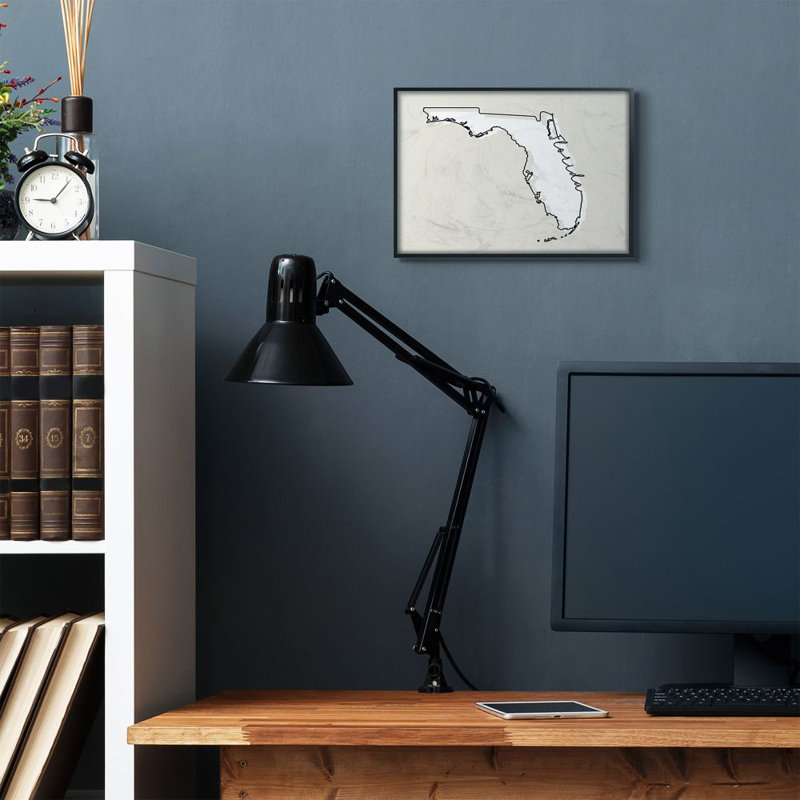 «Florida Home State Map Neutral Design», impression sur toile, H 11 po x l 14 po x P 1,5 po, Giclée encadrée noir minuit