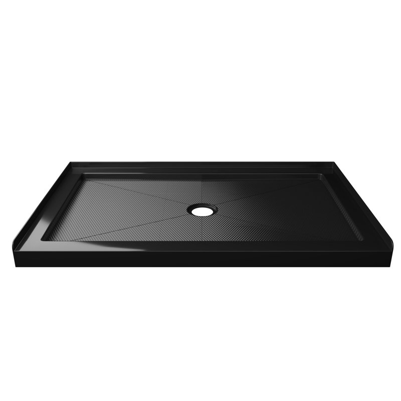 DeerValley 48" x 30" Rectangle Shower Base White Acrylic with Single Threshold Shower Pan, Non-slip Design,Black, Black
