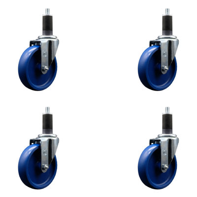 Solid Poly Wheel Swivel 1-1/4 Inch Expanding Stem Caster Set SCC