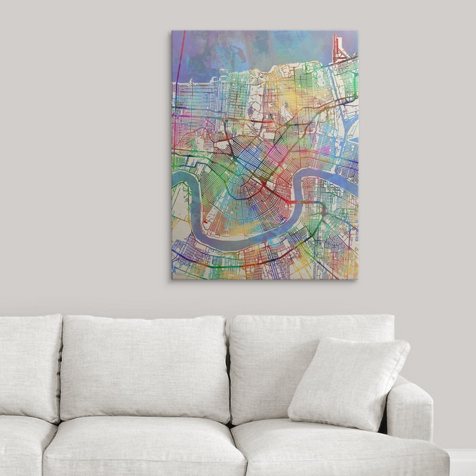 «New Orleans Street Map» par Francy, impression, H 24 po x l 18 po x P 1,5 po, Toile