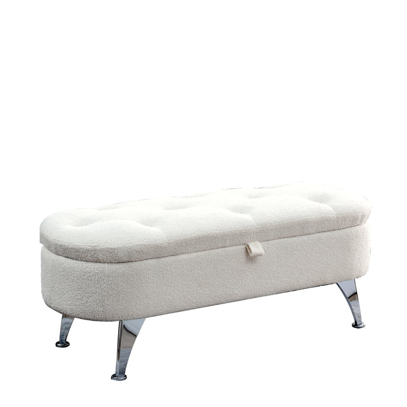 Banc de rangement avec repose-pieds 45,5 pouces, Tissu ivoire