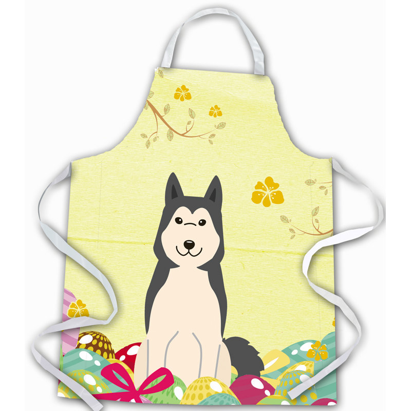 Tablier œufs de pâques, Jaune / Gris / Crème, Laïka de Sibérie occidentale spitz
