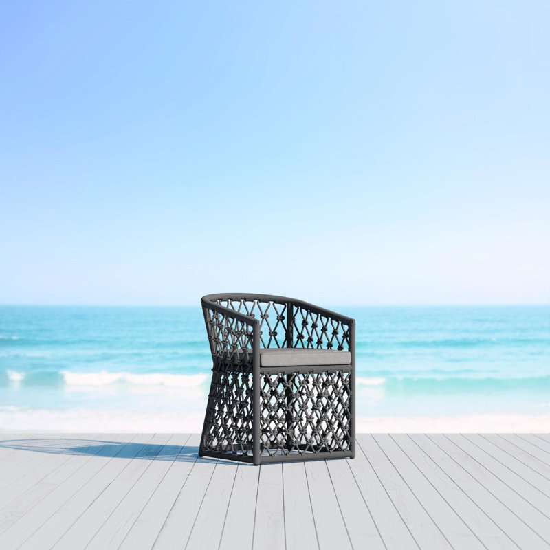 Amelia Patio Dining Armchair with Cushion, Matte Charcoal Frame/Ash Cushion