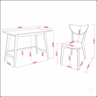 Ensemble de bureau d'écriture 2 pièces en bois de noyer et chaise rembourrée gris foncé, parfait pour les bureaux à domicile de style Mid-Century moderne.