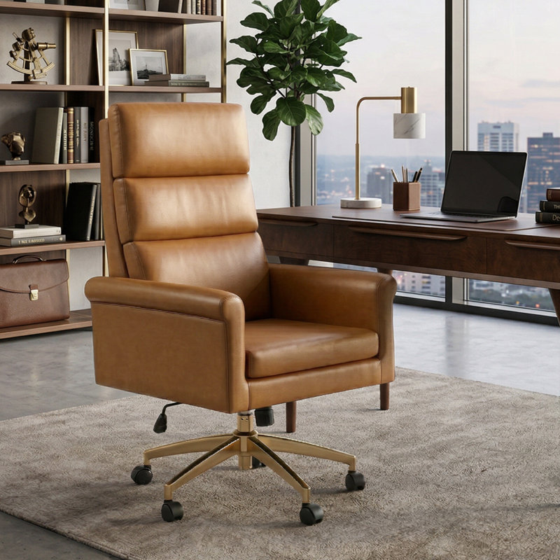 Morpheus 46.5"H Transitional Tilting Adjustable Height Executive Chair with Ergonomic Segmented Back, Camel