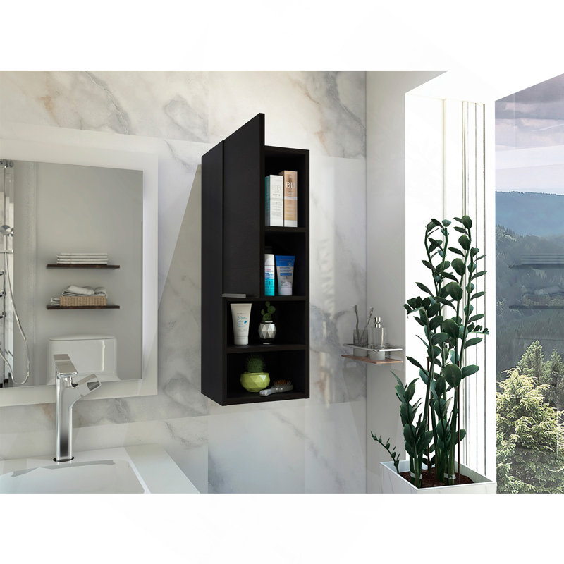 Mila Bathroom Cabinet, Two Interior  Shelves, Two External Shelves, Single Door Cabinet -Black, Black