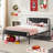 Kempst Full Size Bed Frame with Wood Headboard and Footboard, Industrial Rustic Full Metal Platform Bed with Heavy-duty Slats Support, No Box Spring Needed, Black-1227897885-1313203532