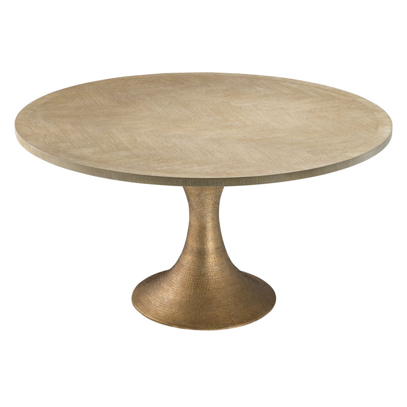 Melchior Round Metal Base Dining Table, Brass/Oak