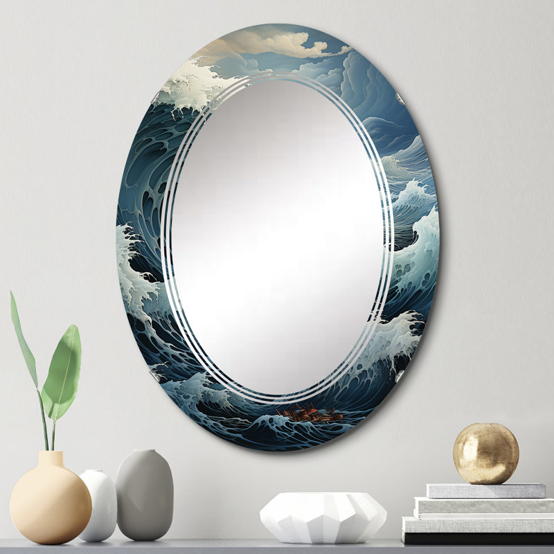 Aubart - Miroir mural nautique et plage ovale, 30 po x 20 po