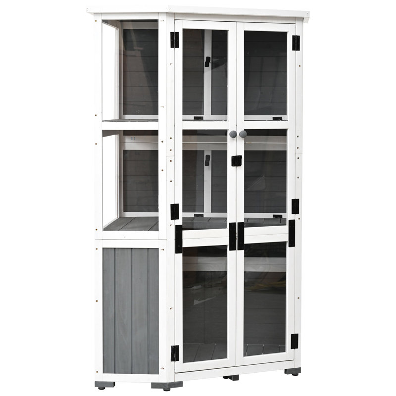Remise de jardin et serre d'extérieur - Bois de sapin, verrouillable, tablettes réglables, grise pour pelouse et patio de 63 po de hauteur, imperméable,