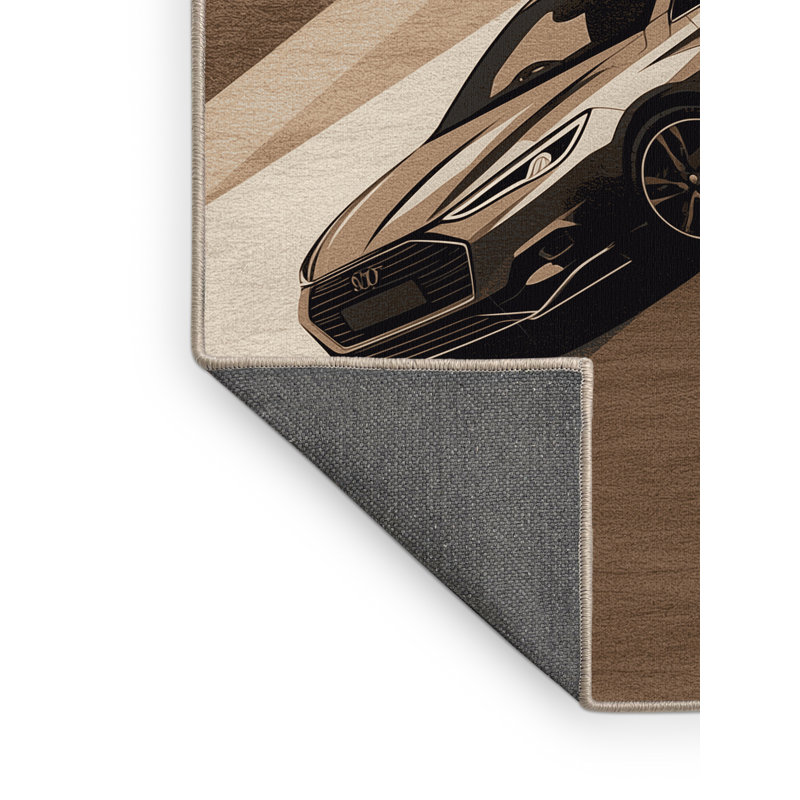 Soft Plush Eger Modern Hatchback Modern Area Rug in Brown – Beige Binding, 4x6