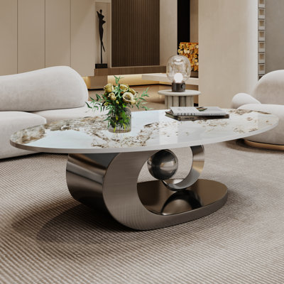 Marble Coffee Table with Sculptural Stainless Steel Base