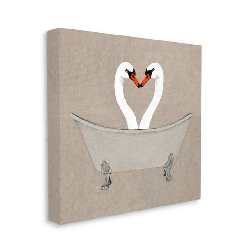 " Two Swans Heart Shape Bathtub " Painting Print, 17" H x 17" W x 1.5" D