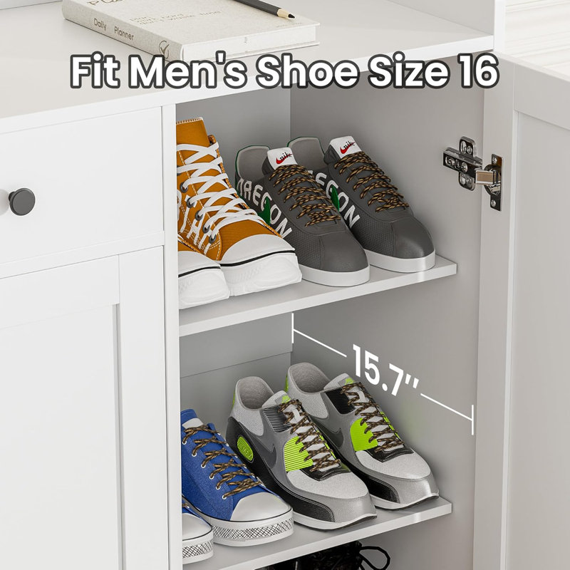 Large Shoe Cabinet Fit Up To Shoe Size 16, Shoe Storage Cabinet With 3 Doors And 1 Drawer, Wooden Shoe Organizer For Entryway