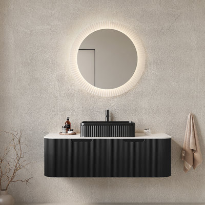 Meuble-lavabo mural flottant avec lavabo et armoire de rangement, avec tiroirs, pré-assemblé pour une installation facile et une utilisation durable