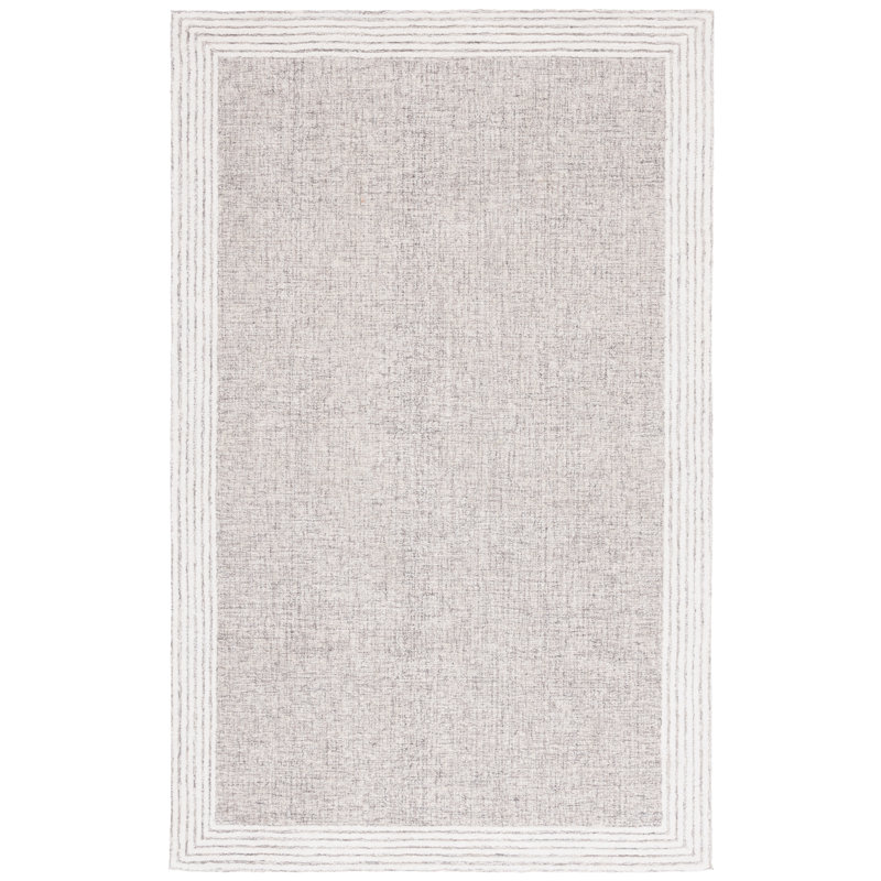 Lauren Ralph Lauren Hand Tufted Wool Cotton Bordered Rug in Dark Grey/Ivory, Rectangle 6' x 9'
