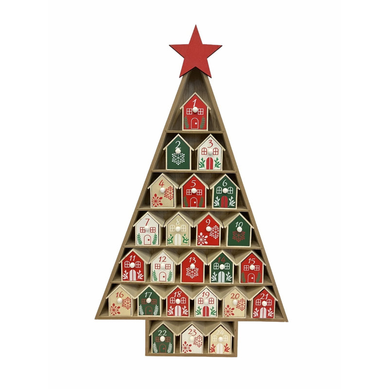 Large Christmas Advent Calendar in Tree Shape with Cottages