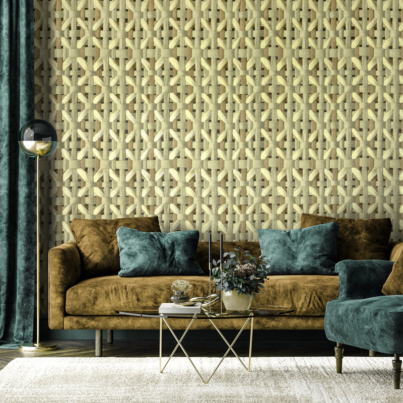 Pepper Shimmer Finish Octogonal Honeycomb Seta Wallpaper Roll, Yellow