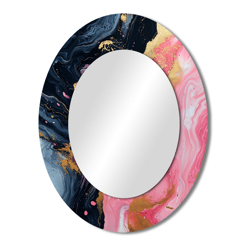 Abstract Marble In Pink And Black - Large Oval Wall Mirror On Metal, 43" x 33"