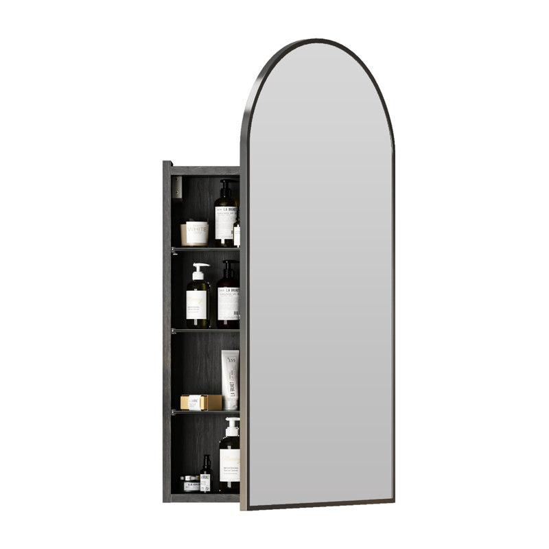 Arched Bathroom Medicine Cabinet With Mirror & Shelves,right Open,wall Mounted, Matte Black