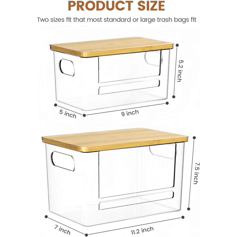 Trash Bag Dispenser 2 Pack, Stackable Trash Bag Holder With Bamboo Lid