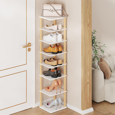 Range-chaussures vertical 8 niveaux, tour à chaussures étroite et haute, range-chaussures de coin, range-chaussures blanc