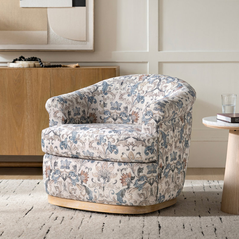Fauteuil demi-tonneau pivotant Volk 31,25 po Volk, Damassé