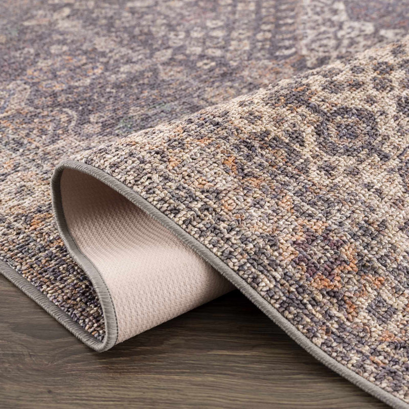 Seok Traditional Machine Washable Medium Gray/Beige/Brown Area Rug, Rectangle 6'7" x 9'