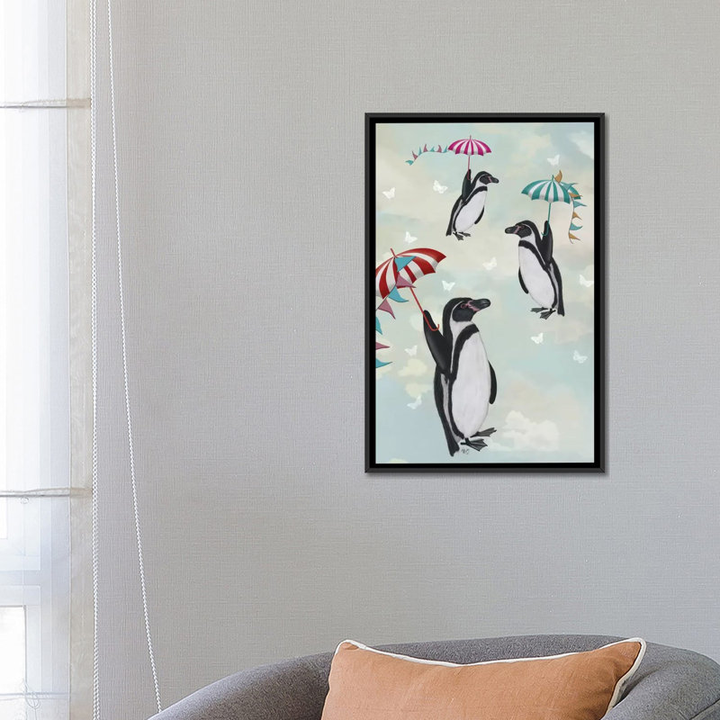 «Floating Penguins II», impression sur toile tendue, H 26 po x l 18 po x P 1,5 po, Toile avec cadre noir, Pas de tapis