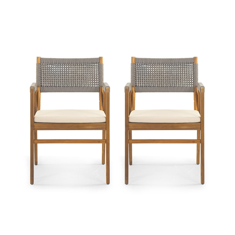 Brendalyn Rope Woven Acacia Dining Chair Set, Teak/Gray