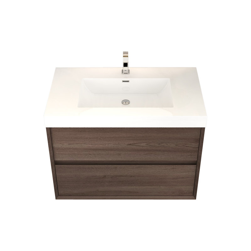 35.2'' Single Bathroom Vanity with Plastic Top, Red Oak