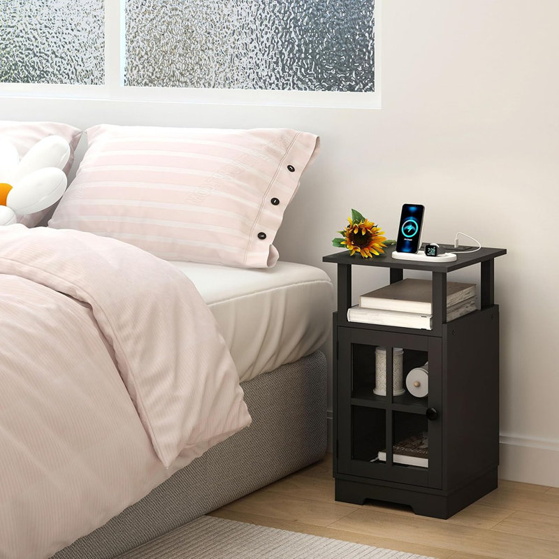 End Table Nightstand With Charging Station, Side Table With USB ...