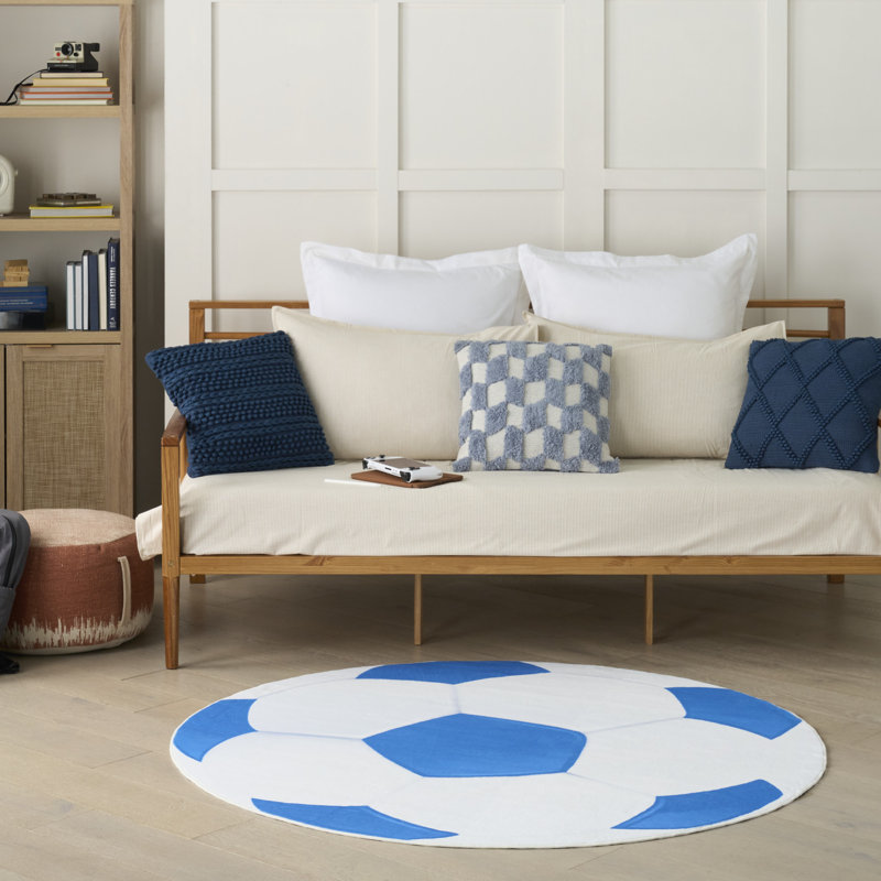 Armita Machine Washable 5' x Round Blue Indoor Rug