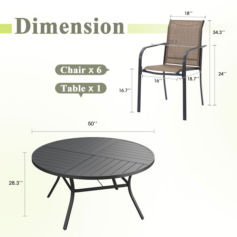Ensemble de salle à manger 7 pièces avec chaises empilables PVC-coated polyester, Noir / brun