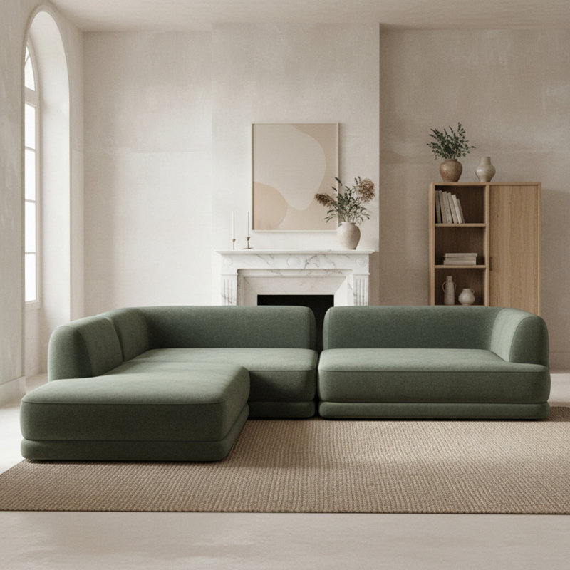 Canapé modulaire en forme de L de 115 po avec éponge et chaise longue entièrement compressée haute densité, ensemble de 3 pièces à assise profonde, faisant face à la droite et assemblé à la main, parfait pour le salon ou le salon