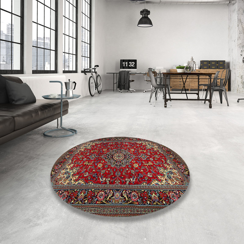 Tapis traditionnel rouge / brun Dain, Rond 3 pi