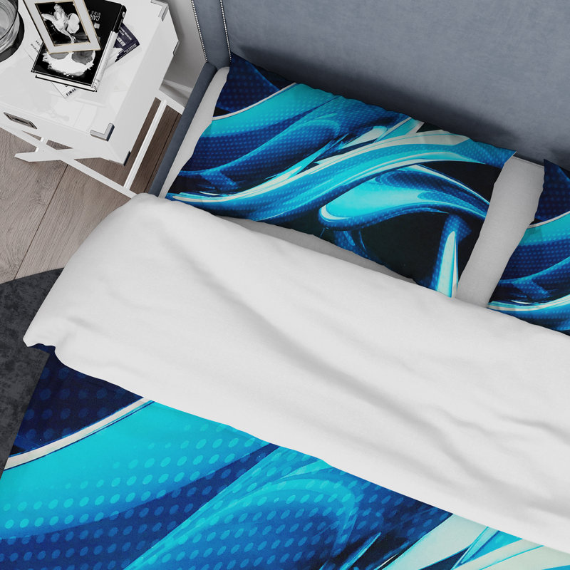 Liquid Blue Abstract - Abstract Duvet Cover Set - Microfiber Polyester, Twin Duvet Cover + 1 Sham