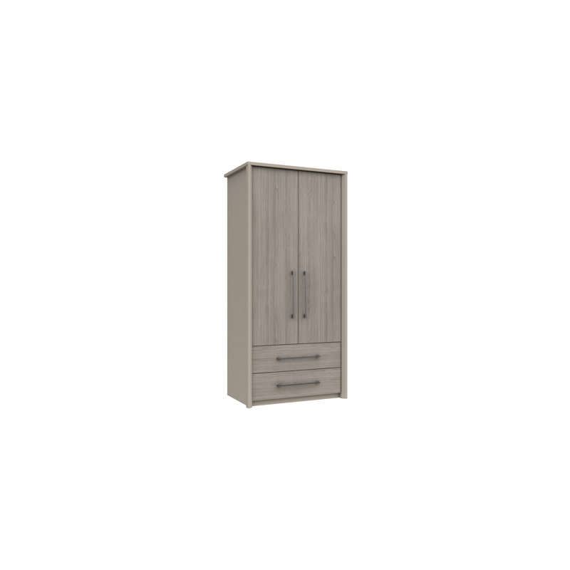 Wyman 2 Door Manufactured Wood Wardrobe, Fired Earth/Grey Oak