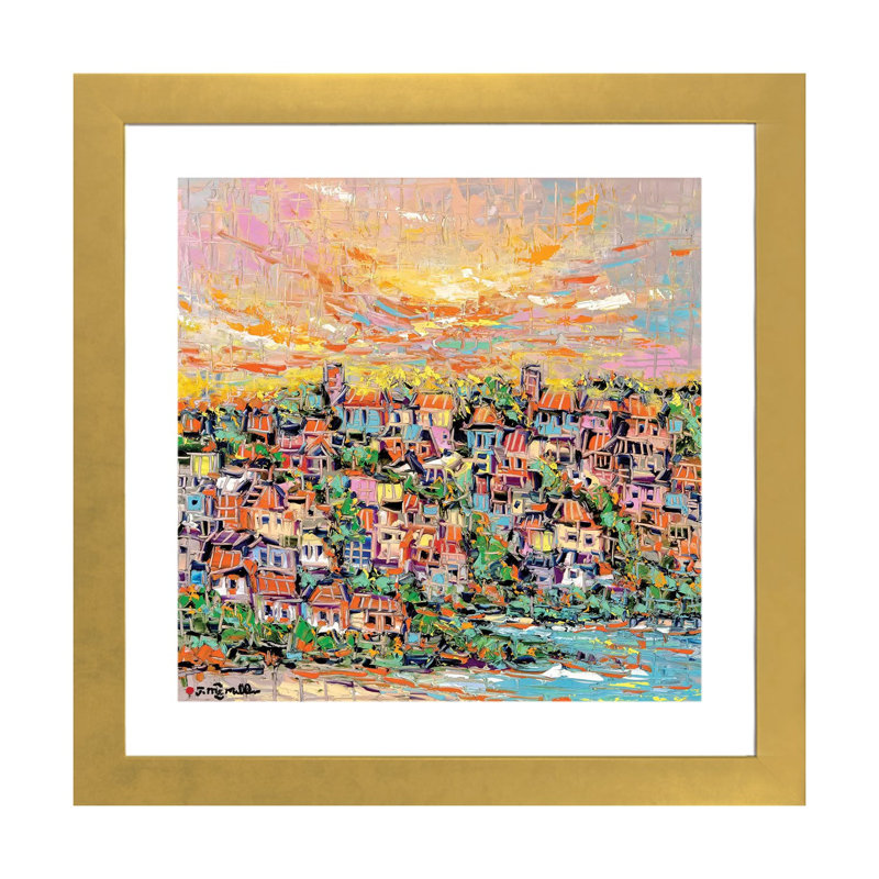 « Sun Coast » par Joachim McMillan, reproduction d’art, H 16 po x l 16 po x p 1 po, Papier encadré doré, Blanc